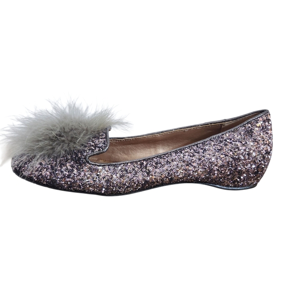 Reaction Kenneth Cole Glitter Women's Flats with Feather Detail Size 7.5 - Picture 1 of 7
